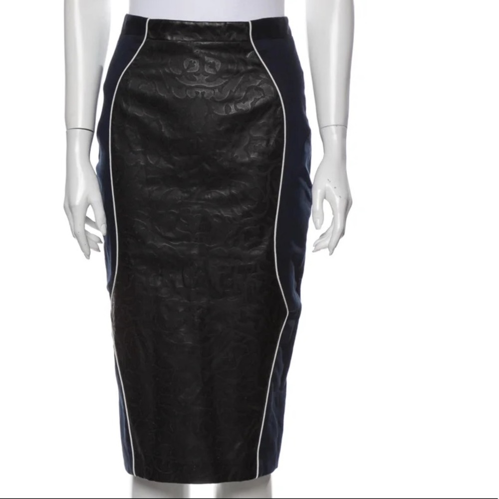 Katharine Kidd high rise pencil Skirt jacquard Colorblock ruffle‎ knee length